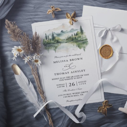 Elegant Rustic Mountain Budget QR Code Wedding 招待状