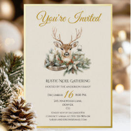 Elegant Rustic Noël Christmas Invitation Foil card 箔招待状