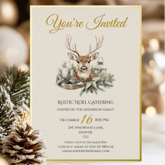 Elegant Rustic Noël Christmas Invitation Foil card 箔招待状