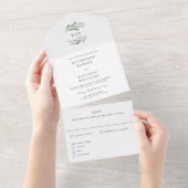 Elegant Rustic Olive Branch Watercolor Wedding オールインワン招待状 (貼ってはがせる)