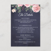 Elegant rustic pink floral navy wedding details エンクロージャーカード (正面)