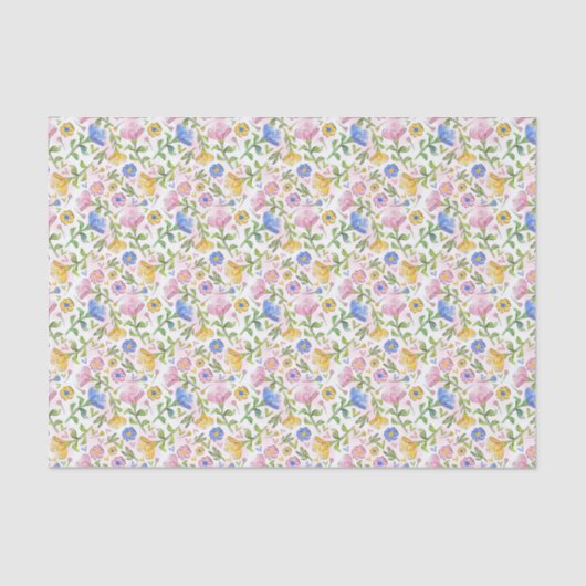 Elegant Rustic Pink Yellow Blue Floral Pattern 薄葉紙 (正面)