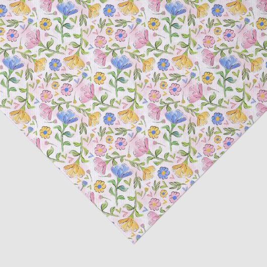 Elegant Rustic Pink Yellow Blue Floral Pattern 薄葉紙 (詳細)