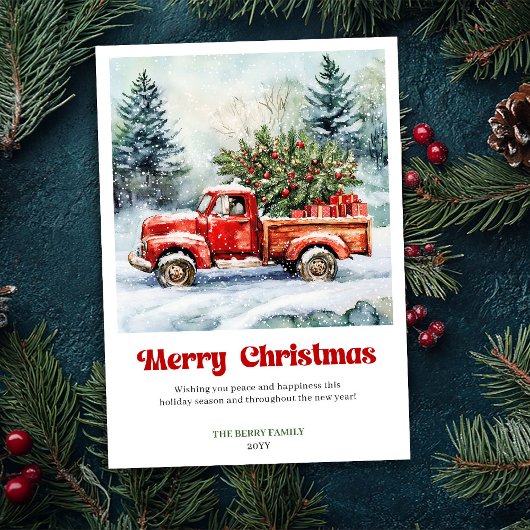 Elegant Rustic Red Truck Holiday Scene Greeting  シーズンカード