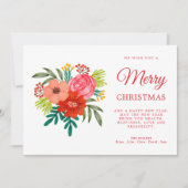 Elegant Rustic Red Watercolor Botanical Christmas シーズンカード (正面)