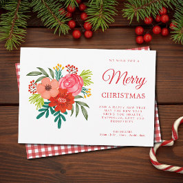 Elegant Rustic Red Watercolor Botanical Christmas シーズンカード