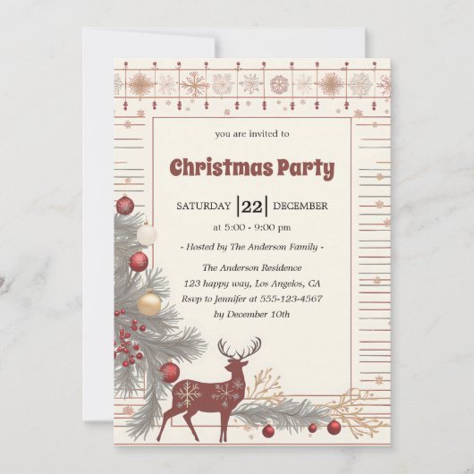 Elegant Rustic Reindeer Christmas Party            招待状 (正面)