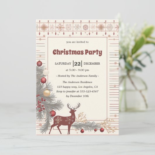 Elegant Rustic Reindeer Christmas Party            招待状 (スタンド正面)