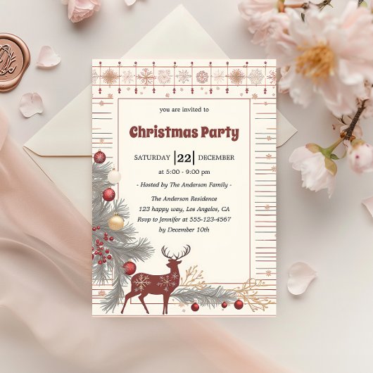 Elegant Rustic Reindeer Christmas Party            招待状