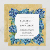 Elegant Rustic Sand Navy Blue Hydrangeas Wedding 招待状 (正面/裏面)