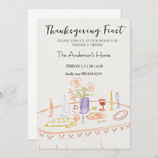 Elegant Rustic Thanksgiving Dinner 招待状 (正面/裏面)