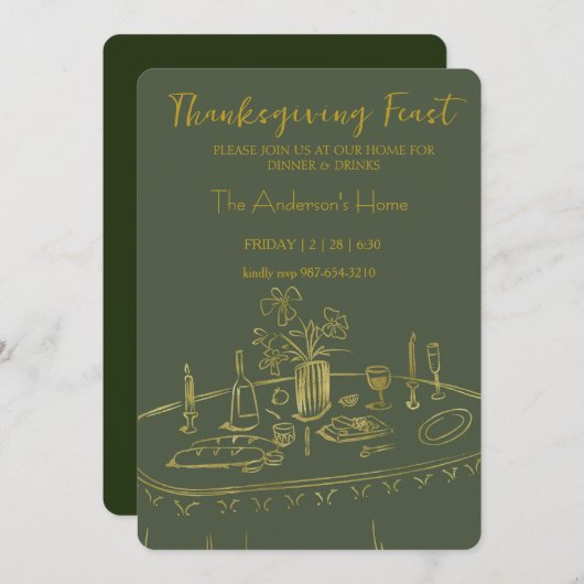 Elegant Rustic Thanksgiving Dinner 招待状 (正面/裏面)