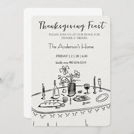 Elegant Rustic Thanksgiving Dinner 招待状 (正面/裏面)
