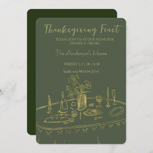 Elegant Rustic Thanksgiving Dinner 招待状 (正面/裏面)