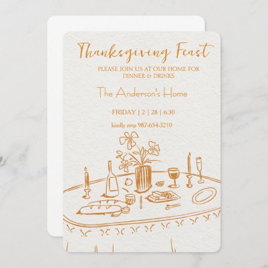 Elegant Rustic Thanksgiving Dinner 招待状 (正面/裏面)