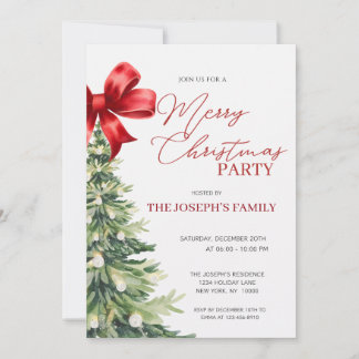 Elegant Rustic Watercolor Christmas Tree Party 招待状