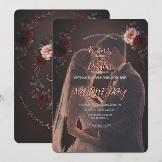 Elegant Rustic Wedding Day Romantic Invitation 招待状 (正面/裏面)