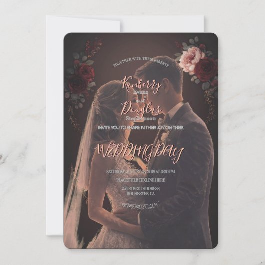Elegant Rustic Wedding Day Romantic Invitation 招待状 (正面)