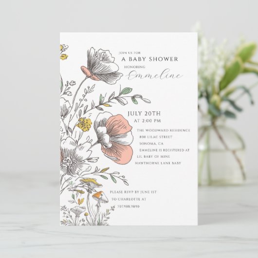 Elegant Rustic Wildflower Baby Shower 招待状 (スタンド正面)
