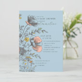 Elegant Rustic Wildflower Blue Baby Shower  招待状 (スタンド正面)