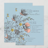 Elegant Rustic Wildflower Blue Baby Shower  招待状 (正面/裏面)