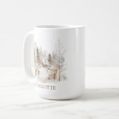 Elegant Rustic Winter Woodland Deer コーヒーマグカップ (正面左)
