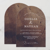 Elegant Rustic Wood Grain Texture Arched Wedding 招待状 (正面/裏面)