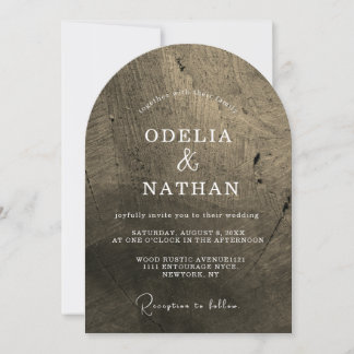 Elegant Rustic Wood Grain Texture Arched Wedding 招待状
