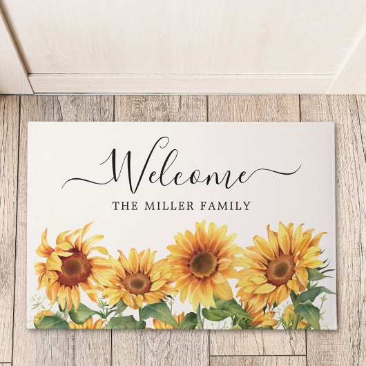 Elegant Rustic Yellow Sunflower Garden ドアマット