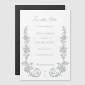 Elegant Sage Baroque Roses Save the Date マグネット招待状 (正面/裏面)