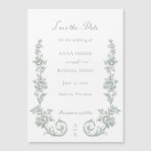 Elegant Sage Baroque Roses Save the Date マグネット招待状 (正面)