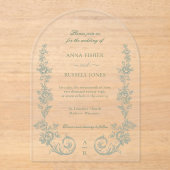 Elegant Sage Baroque Roses Wedding アクリル招待状 (正面)