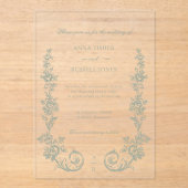 Elegant Sage Baroque Roses Wedding アクリル招待状 (正面)