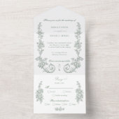 Elegant Sage Baroque Roses Wedding オールインワン招待状 (内側)