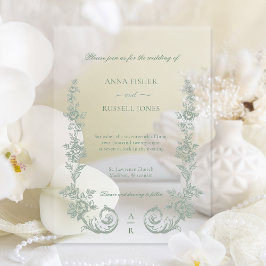 Elegant Sage Baroque Roses Wedding ベラム紙招待状