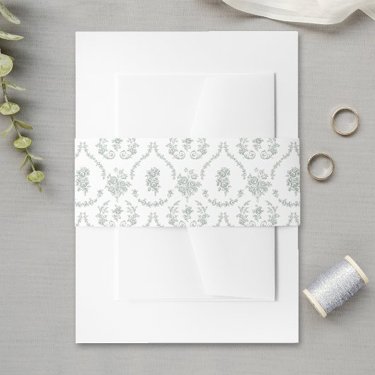 Elegant Sage Baroque Roses Wedding 招待状ベリーバンド