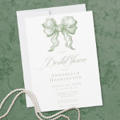 Elegant Sage Bow Toile French Bridal Shower 招待状