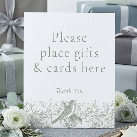 Elegant Sage Chinoiserie Nature Bird Bridal Shower 台座サイン