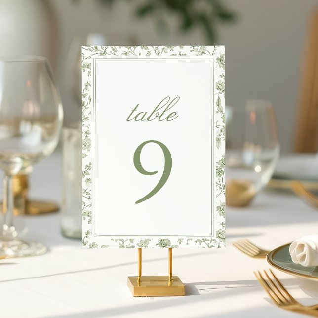 Elegant Sage Chinoiserie Wedding Table Number (クリエイターアップロード済み)