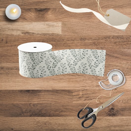 Elegant Sage Cream Minimalist Boho Floral Pattern グログランリボン