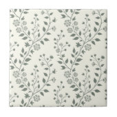 Elegant Sage Cream Minimalist Boho Floral Pattern タイル (正面)