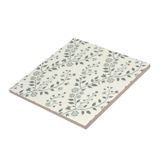Elegant Sage Cream Minimalist Boho Floral Pattern タイル (側面)