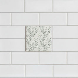 Elegant Sage Cream Minimalist Boho Floral Pattern タイル