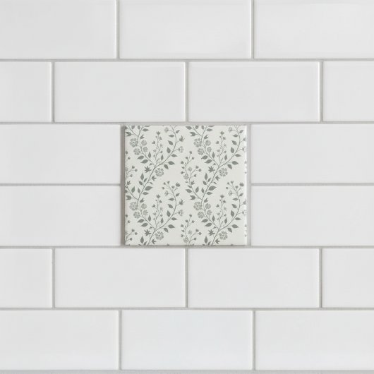 Elegant Sage Cream Minimalist Boho Floral Pattern タイル