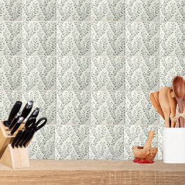 Elegant Sage Cream Minimalist Boho Floral Pattern タイル