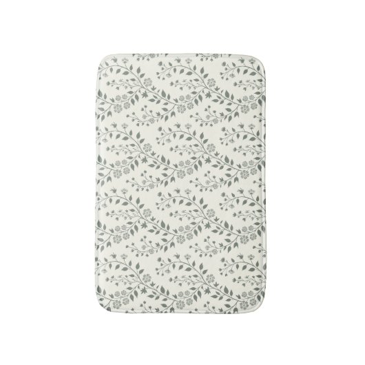 Elegant Sage Cream Minimalist Boho Floral Pattern バスマット (正面縦)
