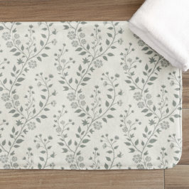 Elegant Sage Cream Minimalist Boho Floral Pattern バスマット