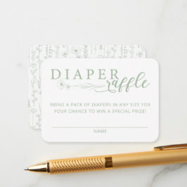 Elegant Sage Floral Baby Shower Diaper Raffle エンクロージャーカード