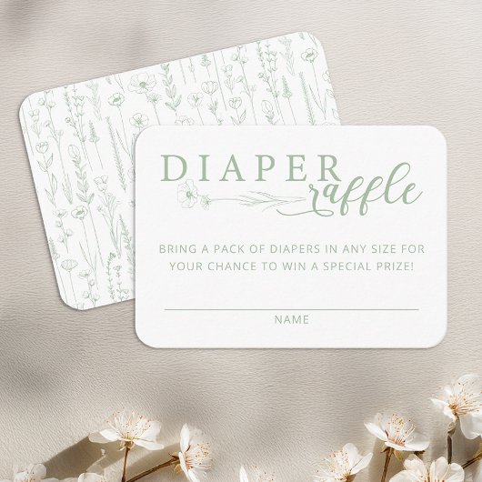 Elegant Sage Floral Baby Shower Diaper Raffle エンクロージャーカード