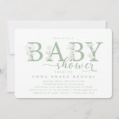 Elegant Sage Floral Baby Shower Typography 招待状 (正面)